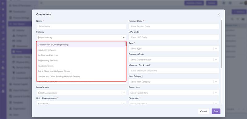 Item & Industry Management